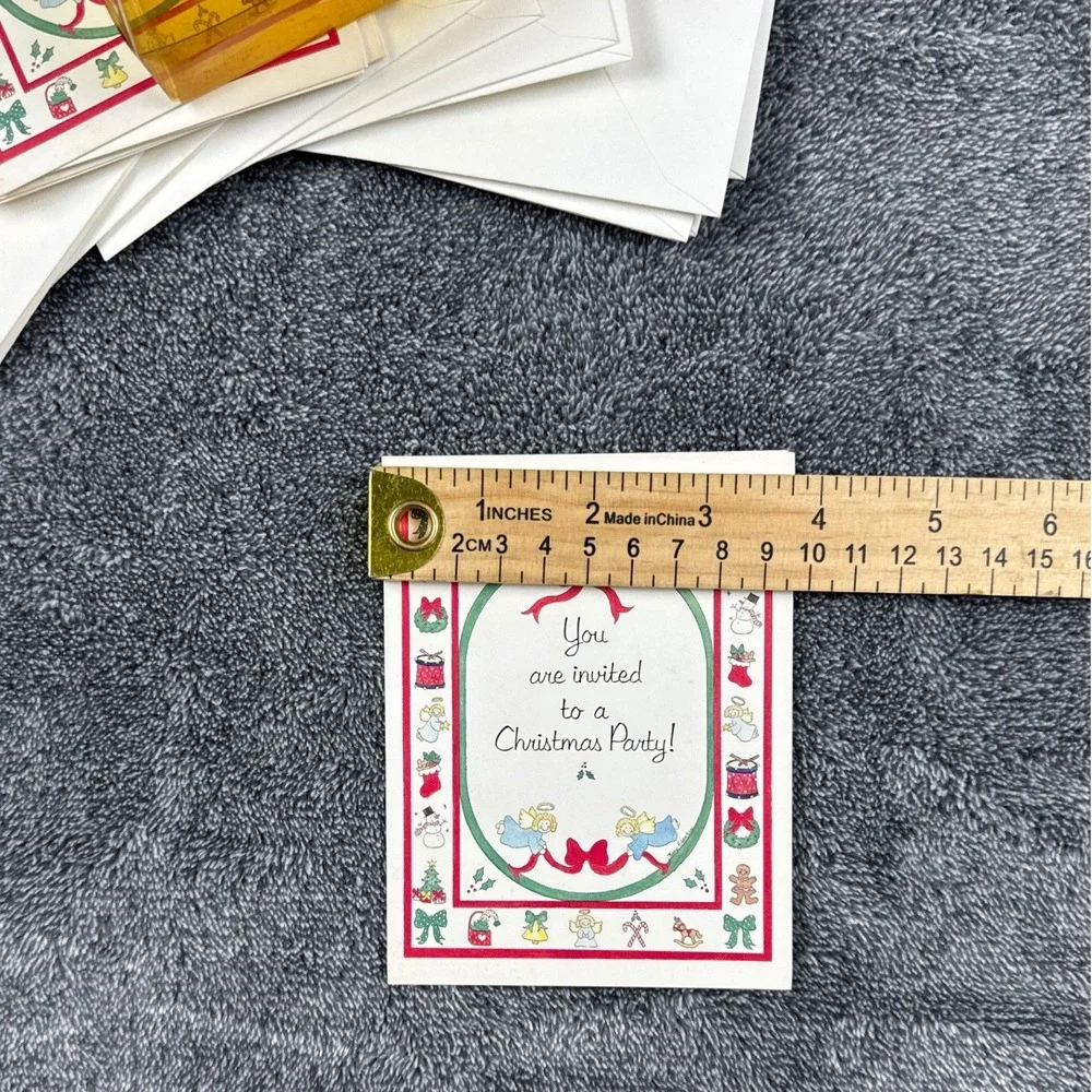 Vintage Christmas Party Invitations Boxed Set of 8 Angels Gingerbread Envelopes